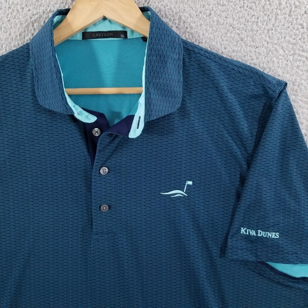 Greyson Polo Shirt Mens XL Blue Geometric Kiva Dunes Golf Performance Stretch